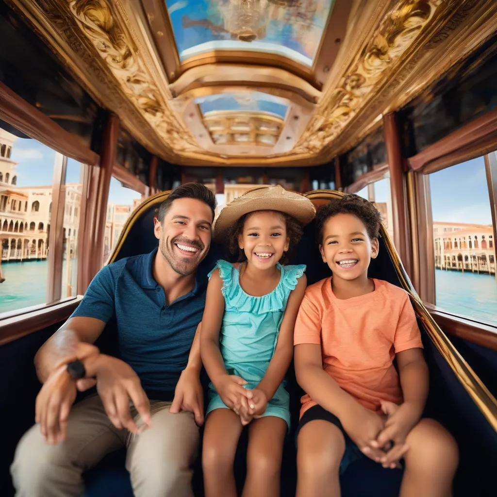 Family in a gondola on a canal inside the Venetian Hotel, Las Vegas